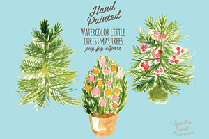 Watercolor Little Christmas Trees