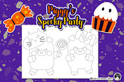 Piggy Spooky Party Coloring Pages, an Education Illustration by Cozy Cat Design (Thumbnail 6 of 7)