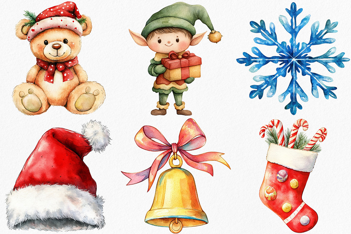 Cute Cartoon Christmas Clipart, an Illustration by Canvas Craft (Photo 3 of 7)
