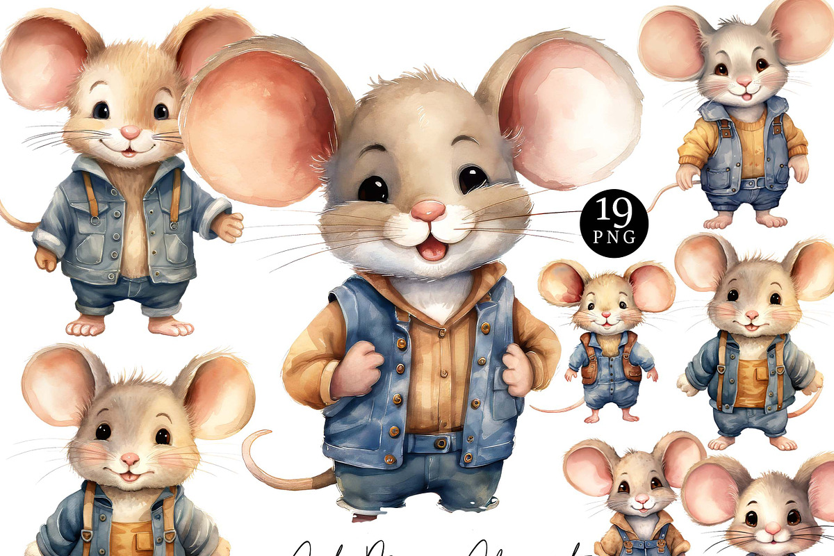 Watercolor Cute Mouse Clipart, an Animal Illustration by Design Scotch (Photo 1 of 7)