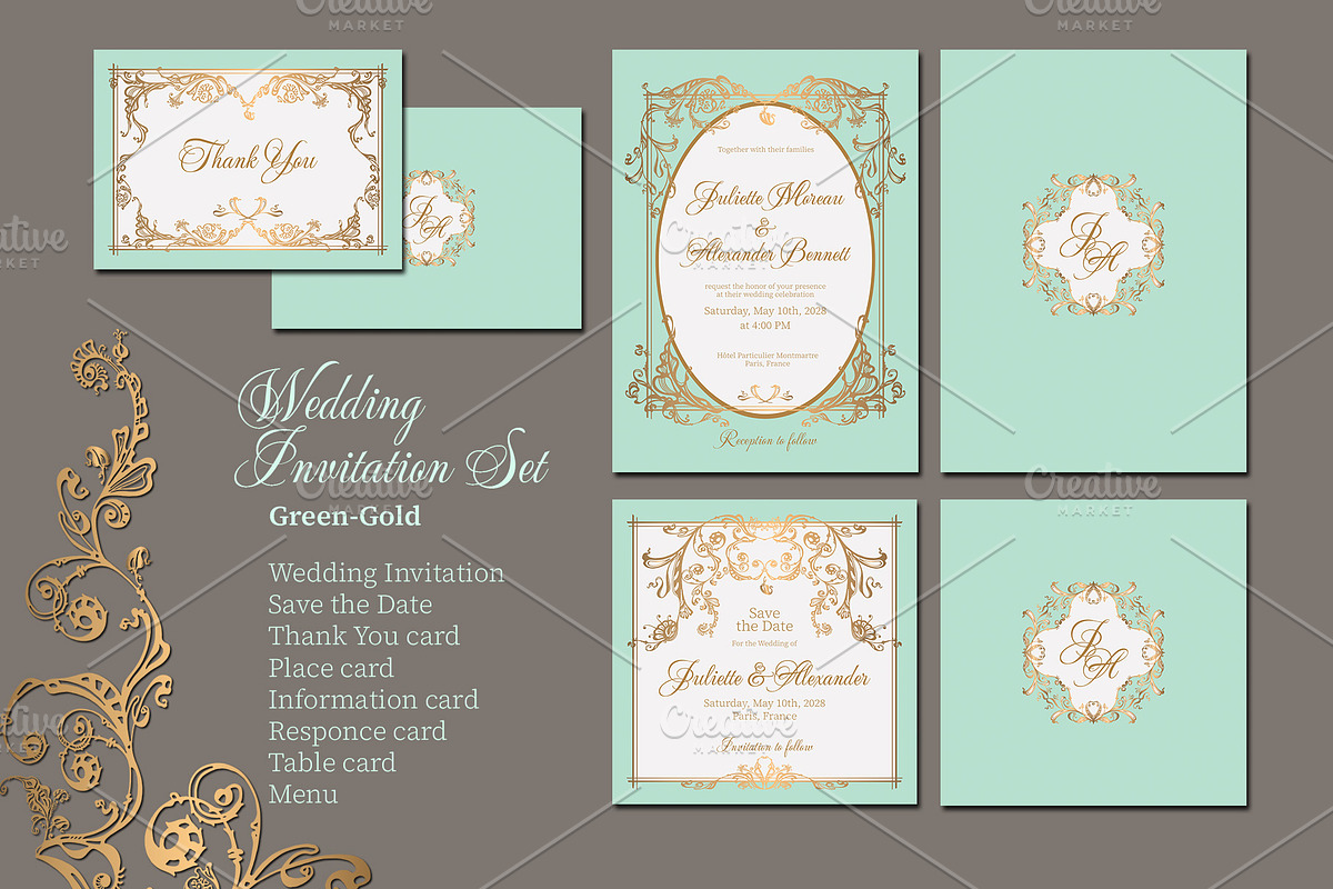 Baroque Wedding Stationery Suite, an Invitation Template by ilustrinna (Photo 2 of 14)