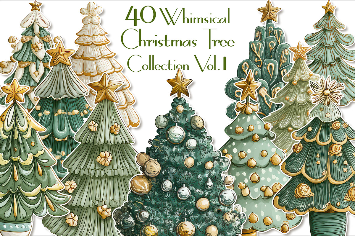 Whimsical Christmas Tree Clipart V.1, a Seasonal Illustration by V Design Creator (Photo 1 of 9)