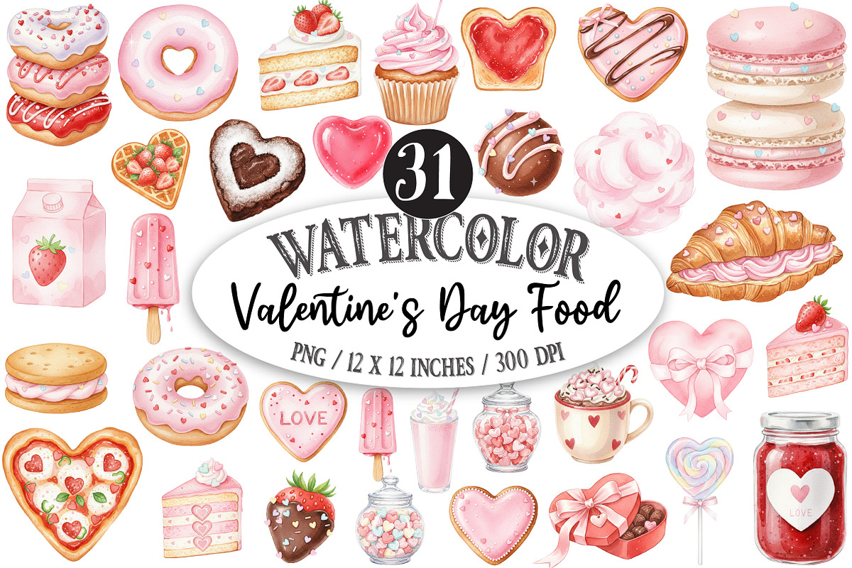 Watercolor Valentine's Day Food Png, an Illustration by Designking (Photo 1 of 5)