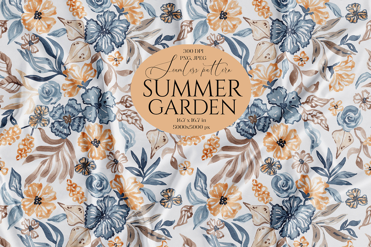 Watercolor Summer Garden Blooms, a Pattern Graphic by SirenaArt (Photo 1 of 13)