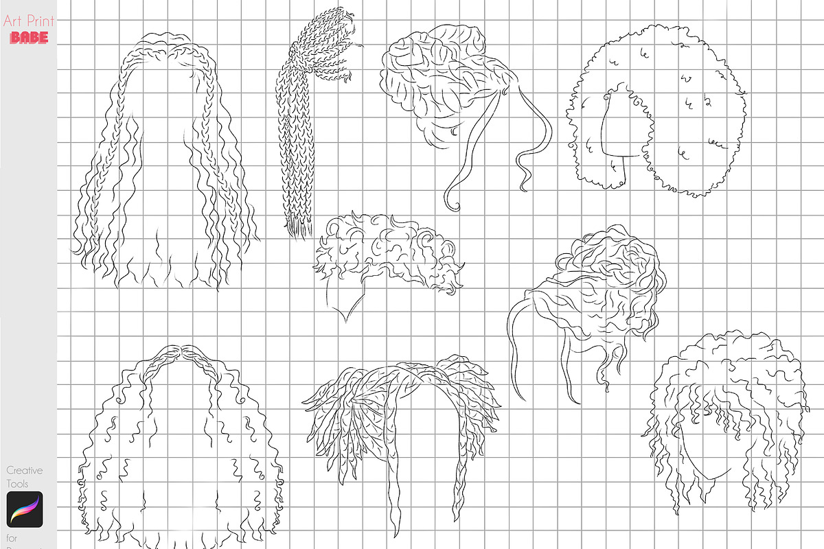 Procreate Afro Hairstle Curly Hair, a Brush Add-On by ArtPrintBabe (Photo 6 of 12)