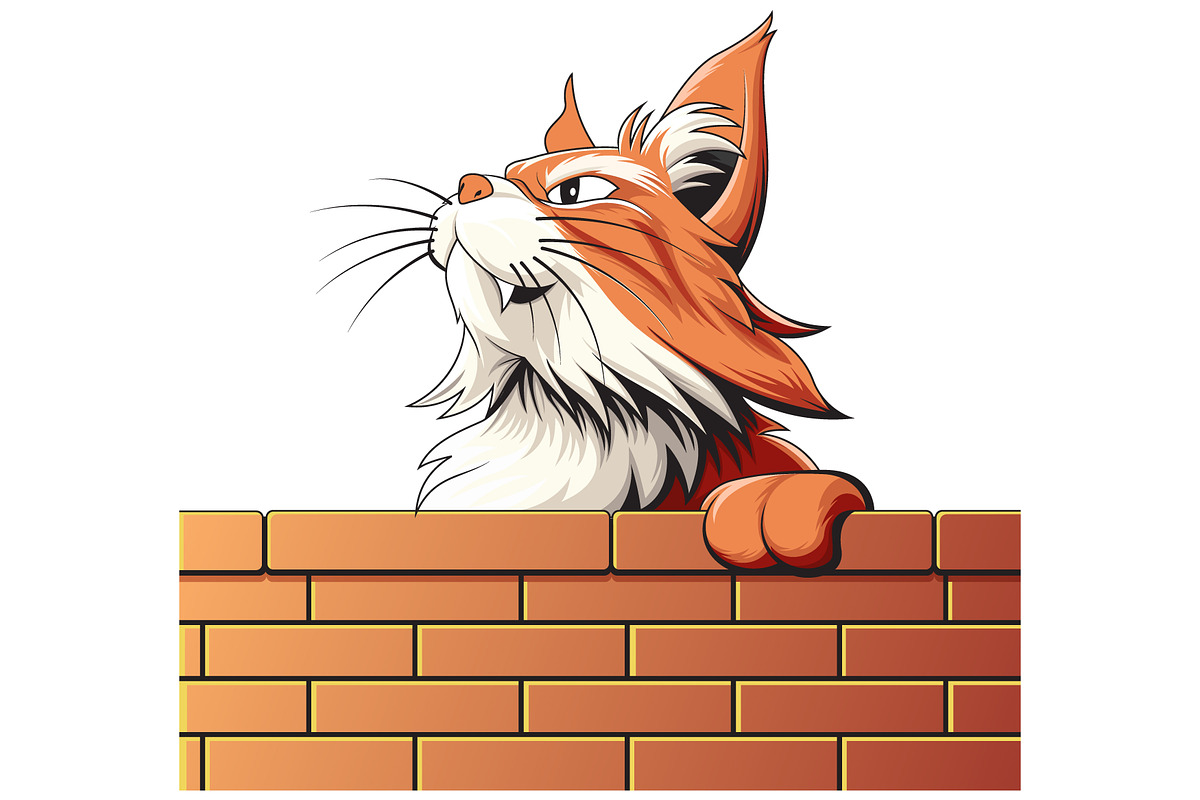 Fierce Fluffy Cat on Brick Wall SVG, an Animal Illustration by Ghagra (Photo 2 of 3)