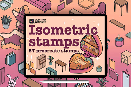 55+ procreate isometric stamps, a Brush Add-On by laura.design