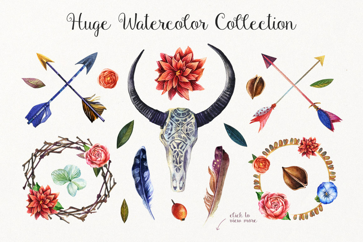 Watercolor Feathers & Leaves, a Decorative Illustration by pixelbuddha.net (Photo 2 of 5)