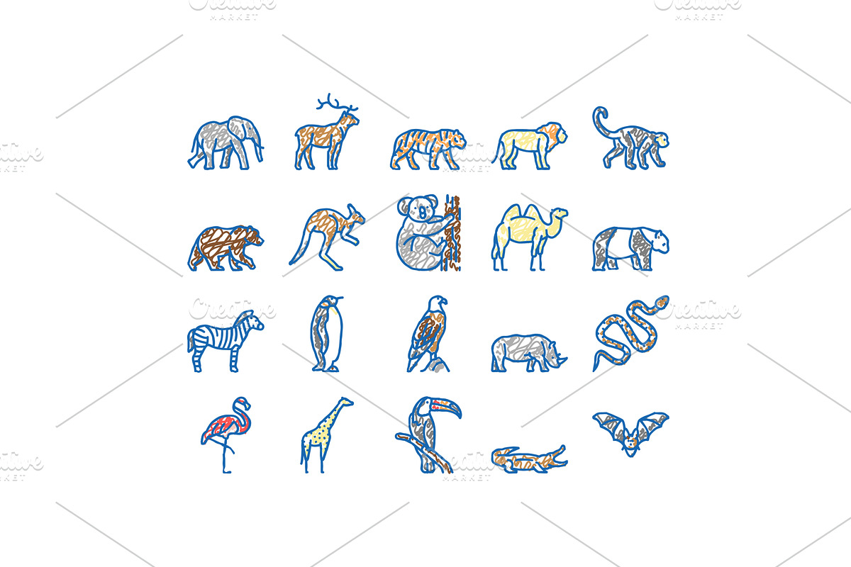 Zoo Animals, Birds And Snakes Icons, an Object Illustration by pikepicture