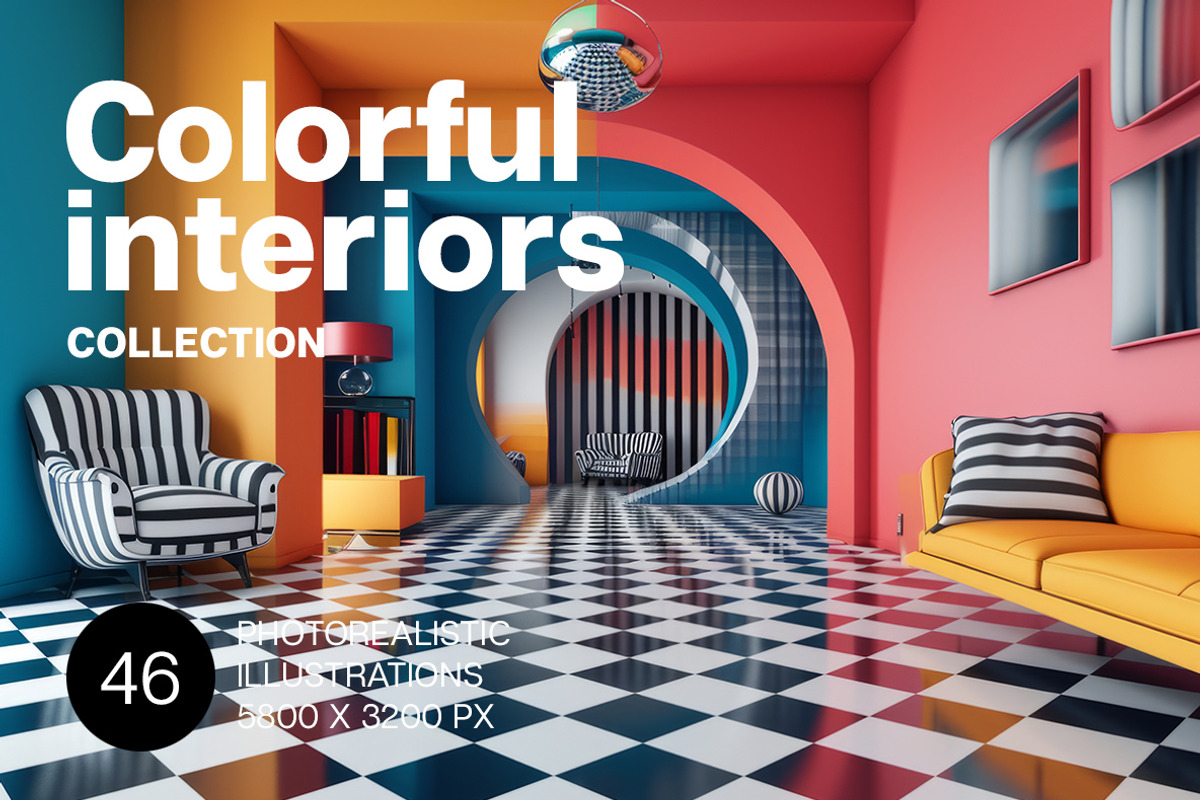 Colorful interiors. 46 images, a Decorative Illustration by Handmadefont (Photo 1 of 11)