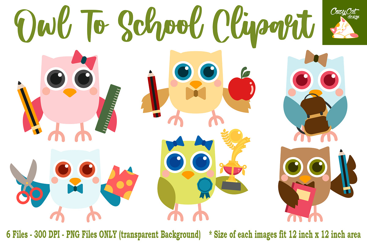 Owl Go To School Clipart, an Object Graphic by Cozy Cat Design (Photo 1 of 3)