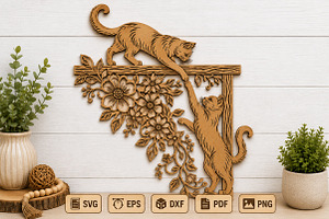 Cat Floral Laser Cut Wall Art, an Object Graphic by Rose Art