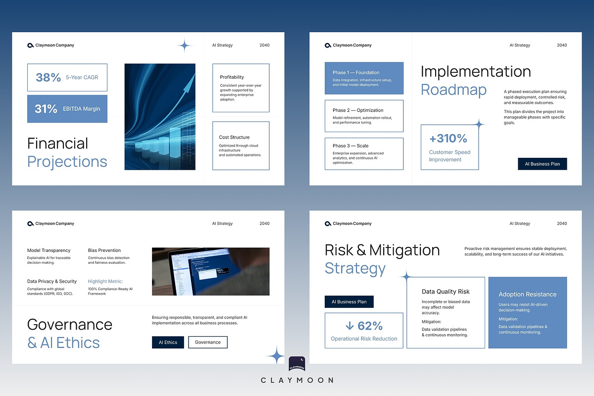 White Blue Modern AI Business Plan, a Presentation Template by Claymoon Lab (Photo 4 of 7)