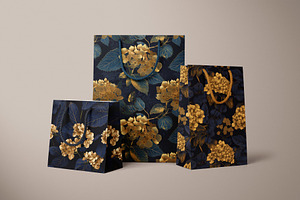 Golden Hydrangea Seamless Patterns