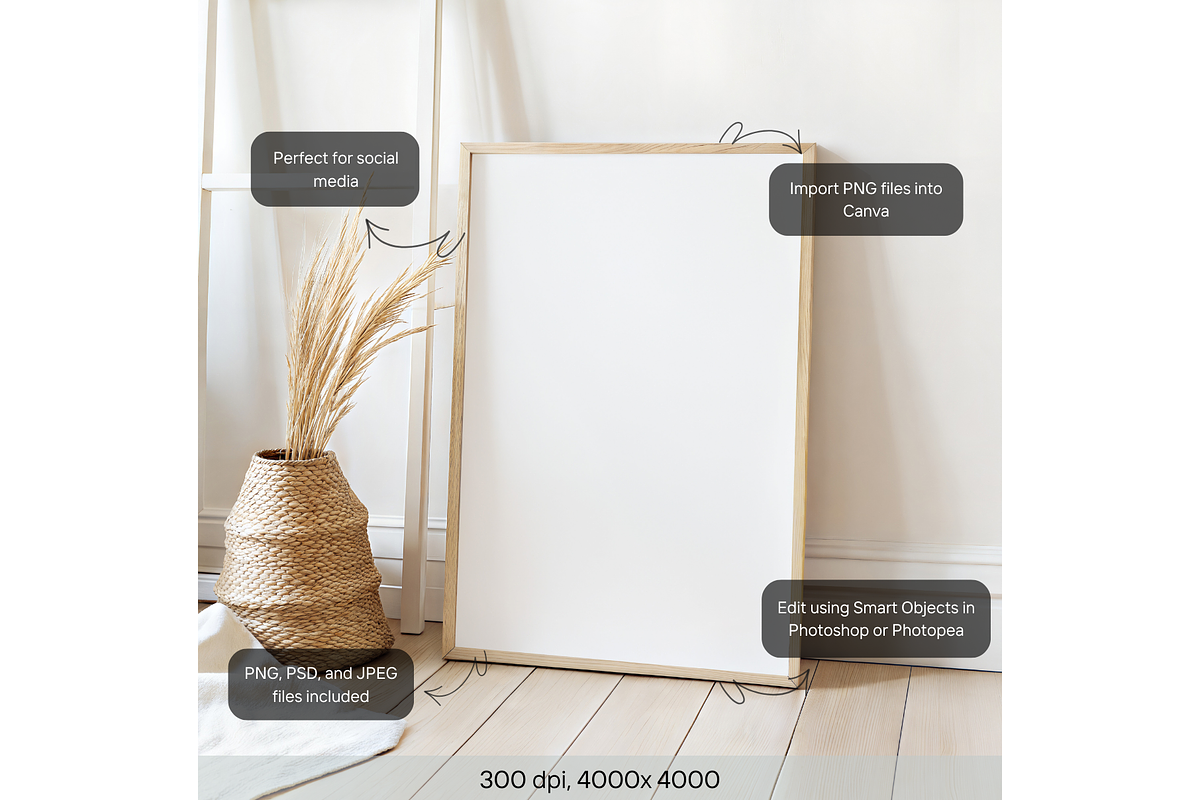 Neutral Frame with Wicker Vase, a Product Mockup by MockupWizard (Photo 2 of 5)