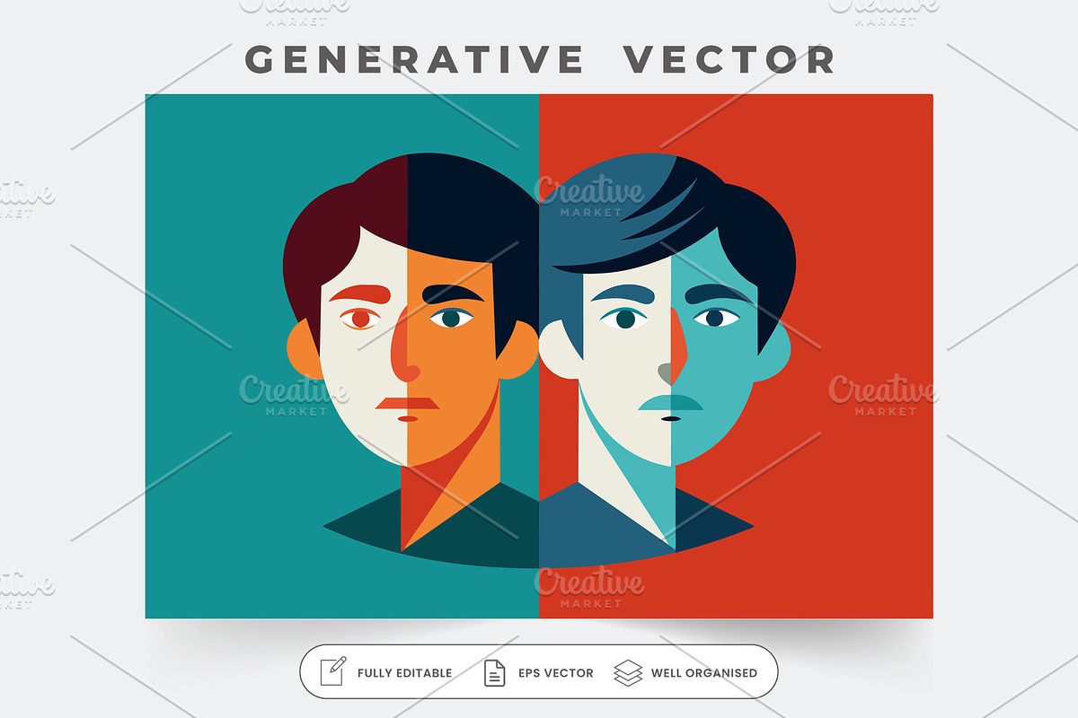Two young men face each other, each, a Graphic by Iftikhar Alam