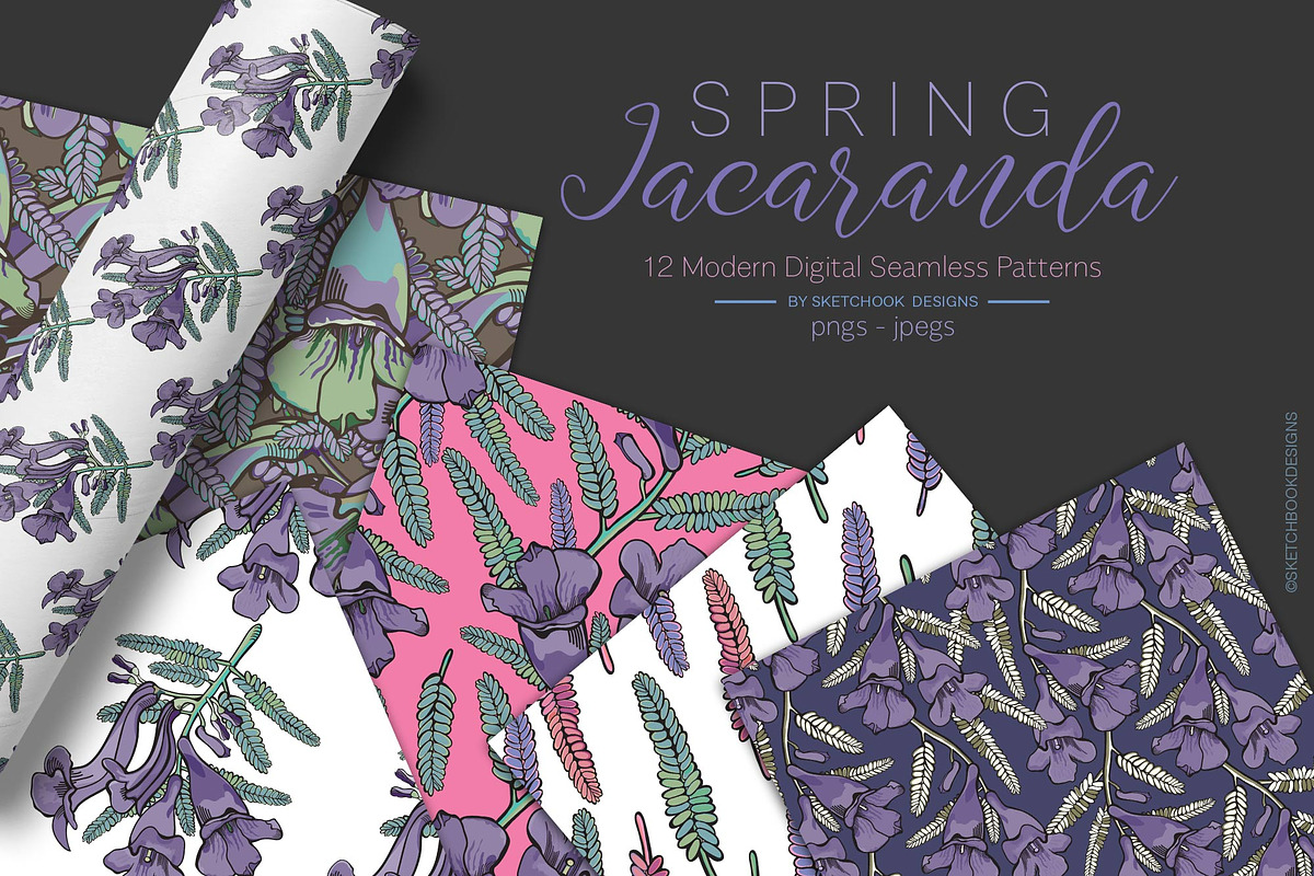 Spring Jacaranda Seamless Patterns, a Pattern Graphic by Sketchbook Designs (Photo 3 of 9)