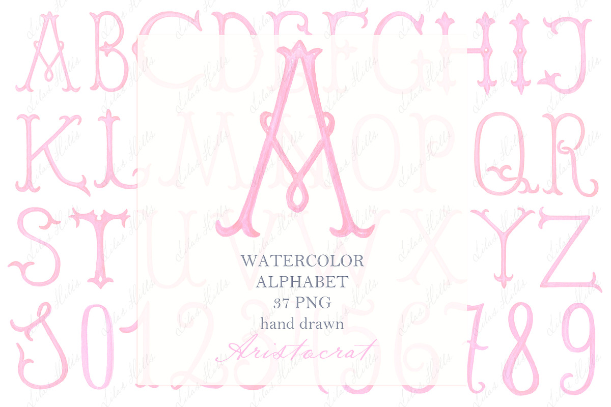 Watercolor letters numbers, a Decorative Illustration by LABFcreations (Photo 3 of 3)
