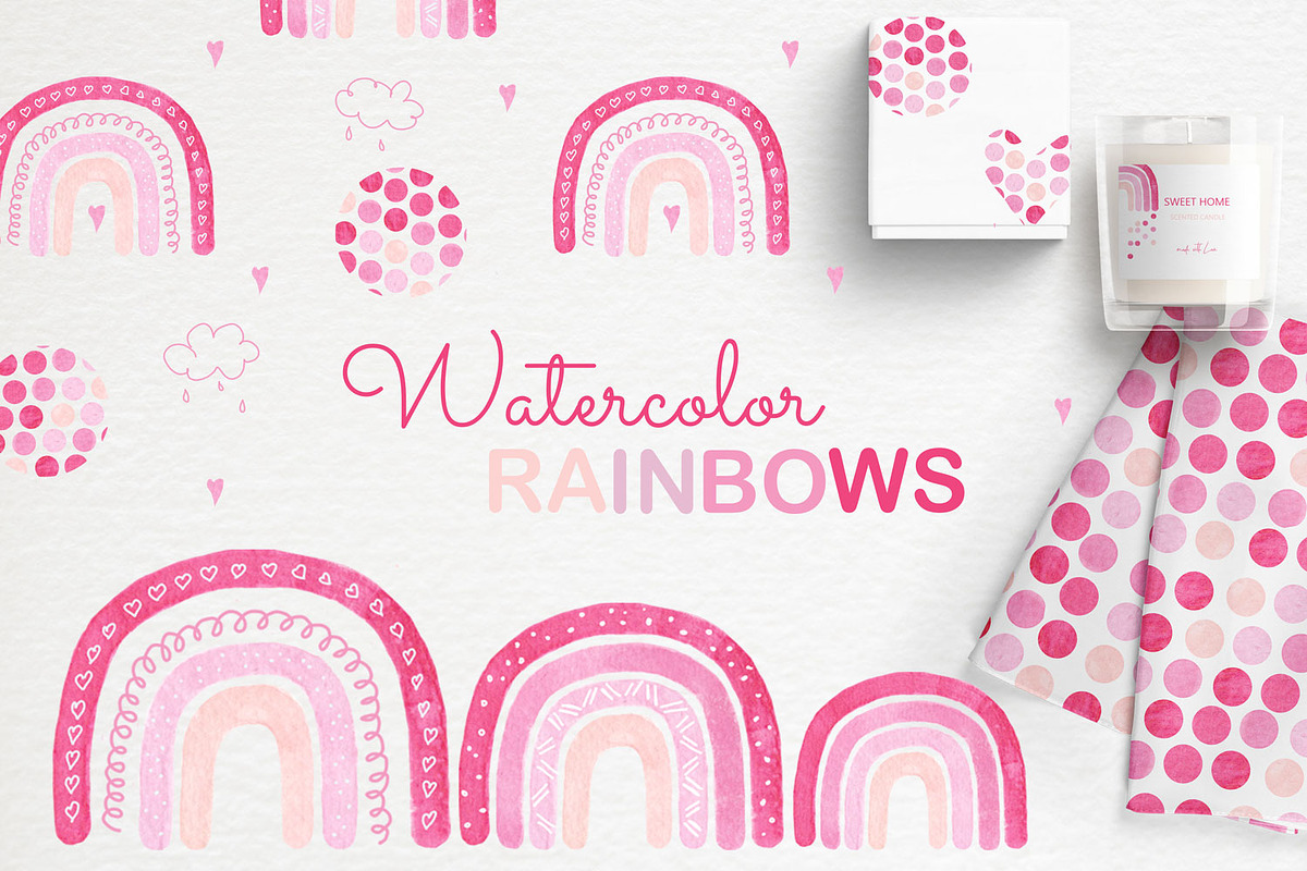 Watercolor rainbow clipart patterns, a Pattern Graphic by Jermolina Mockups (Photo 1 of 8)