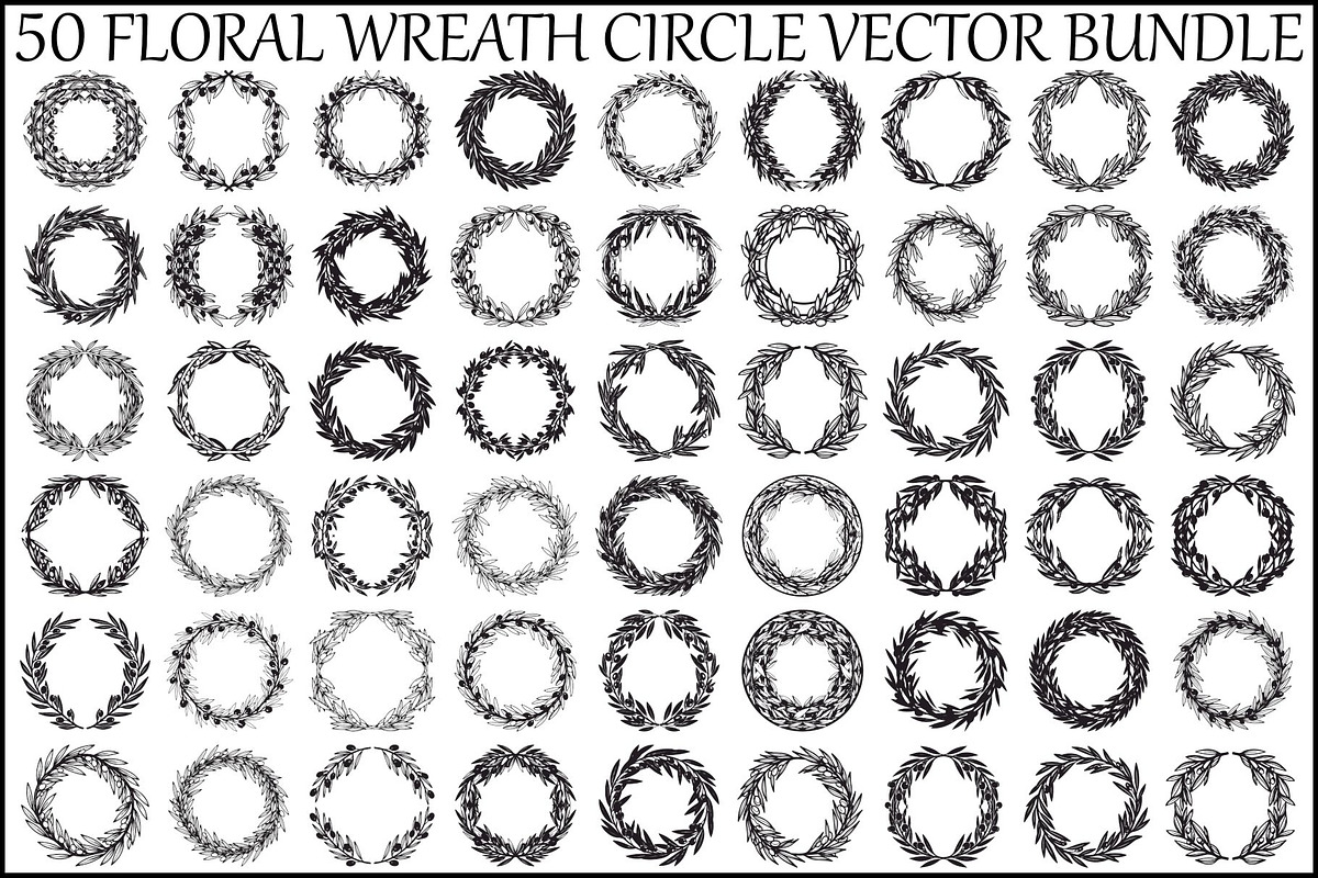 Floral Wreath Circle SVG Bundle, an Illustration by Creativeshirt (Photo 1 of 51)