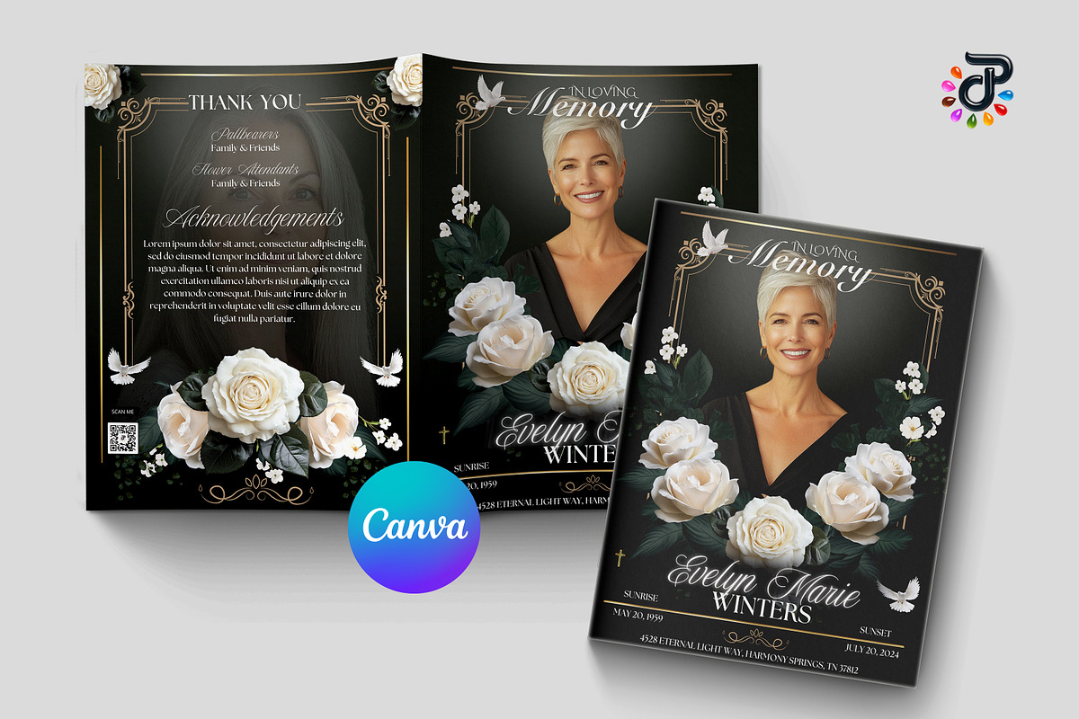 Elegant Canva Obituary Template, a Brochure Template by Protech Design ENT (Photo 1 of 9)