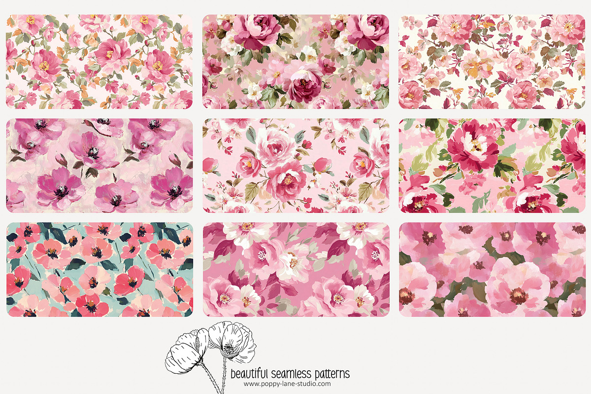 70 impasto floral seamless pattern, a Pattern Graphic by Poppy Lane Studio (Photo 4 of 10)