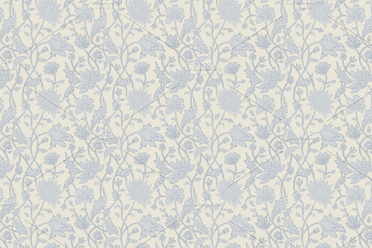 Trailing Block Print Floral Blue, a Pattern Graphic by Mieken Petra Designs (Photo 4 of 4)