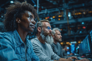 Diverse team working late on compute, a Photo by Pixeness Studio