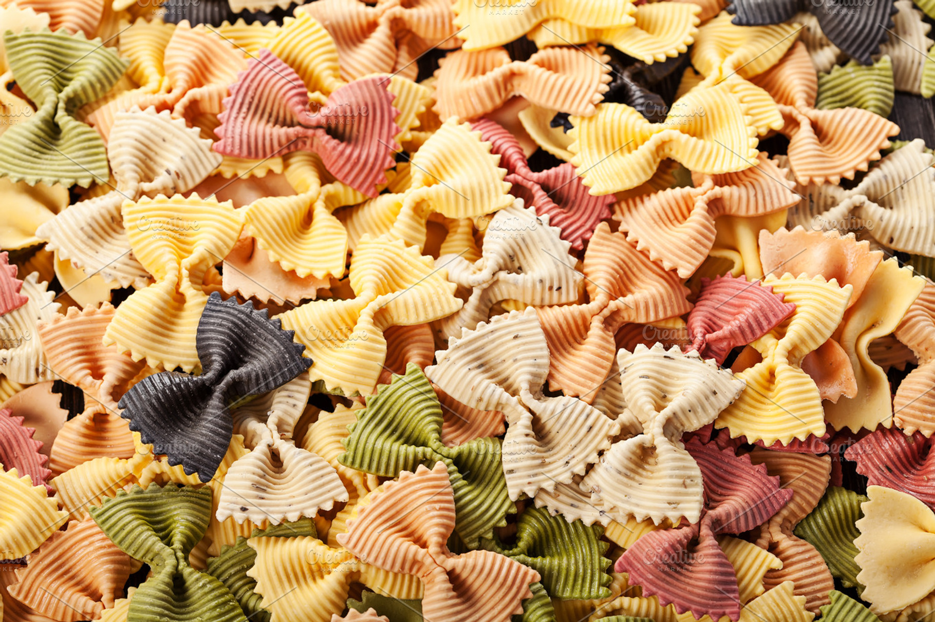 Multicolored italian pasta backgroun featuring background, closeup, and color