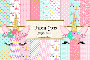 Unicorn Faces Digital Paper