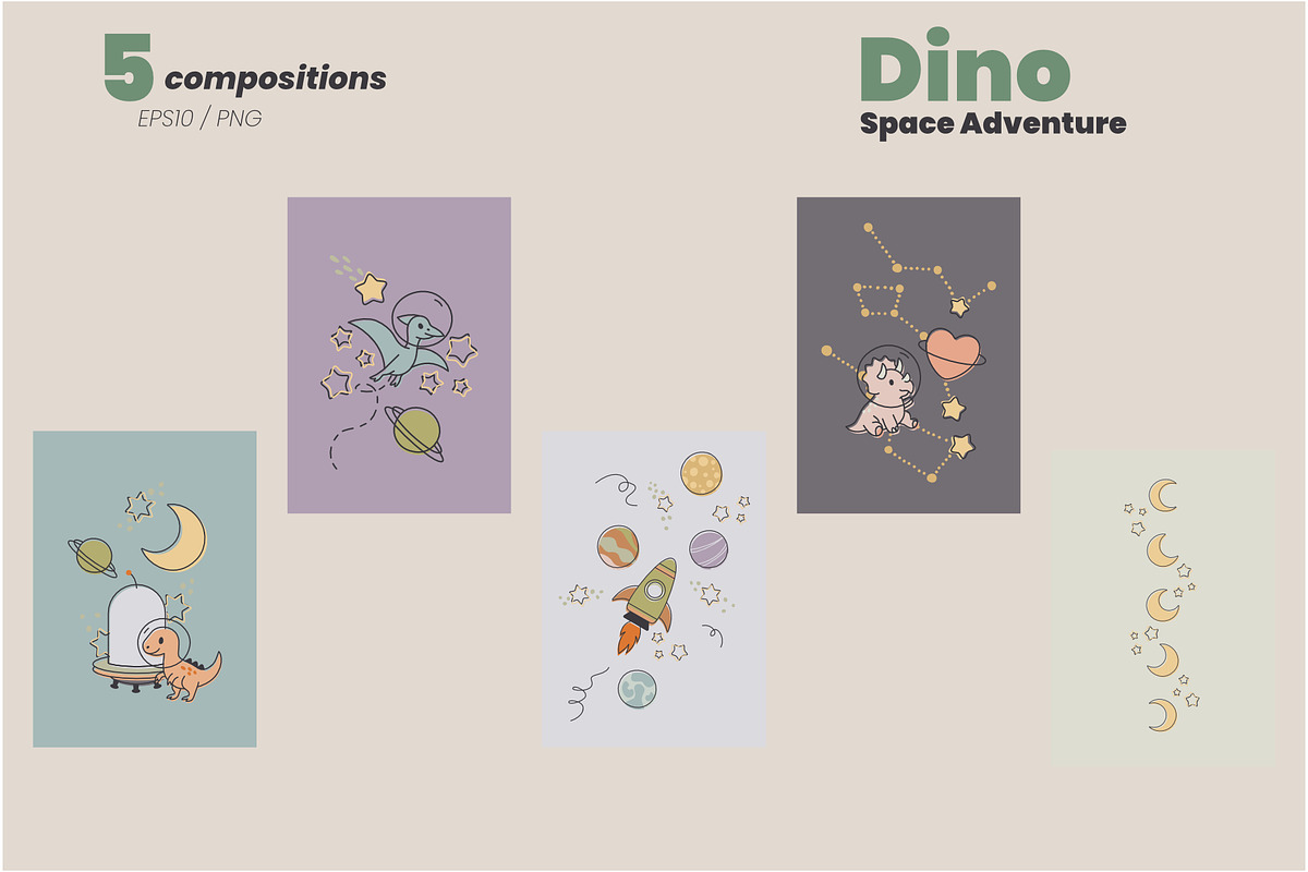 Dino Space Adventure – Vector Set, an Animal Illustration by moja doodle (Photo 6 of 11)