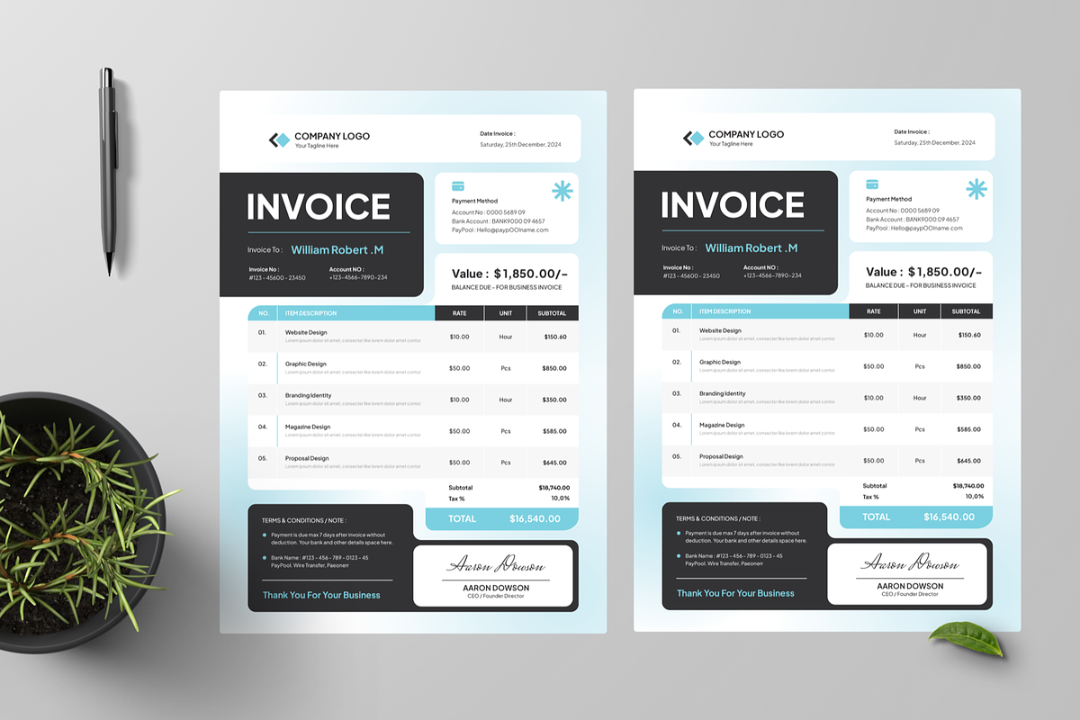 Larza Graphic Design Invoice, a Print Template by Annora Studio (Photo 2 of 5)