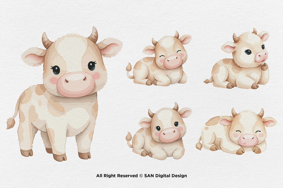 15 Bundle Watercolor Cow Kids Brown, an Animal Illustration by Morspective (Photo 6 of 8)