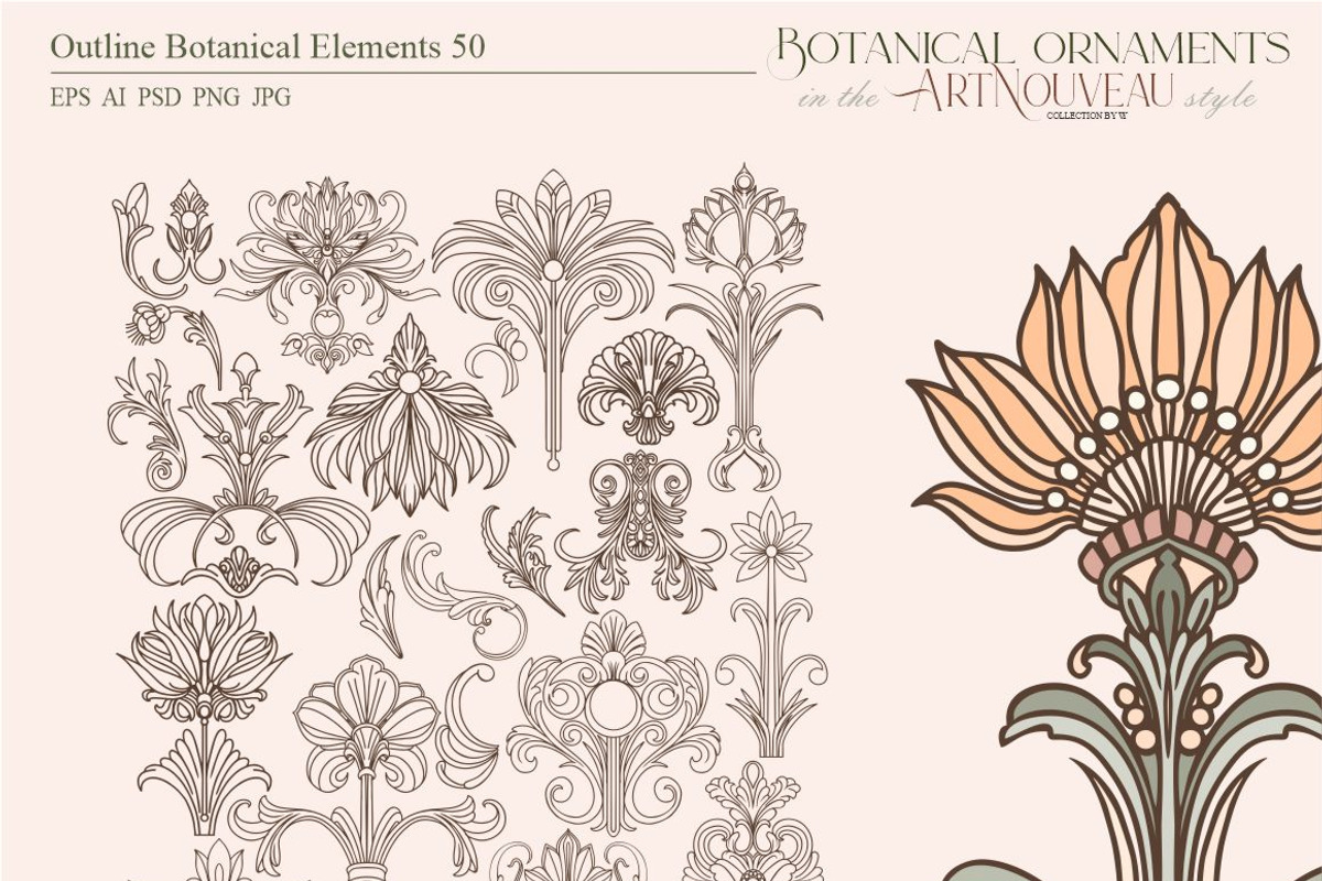 Botanical ornaments Art Nouveau, a Pattern Graphic by Collection by VY (Photo 3 of 9)