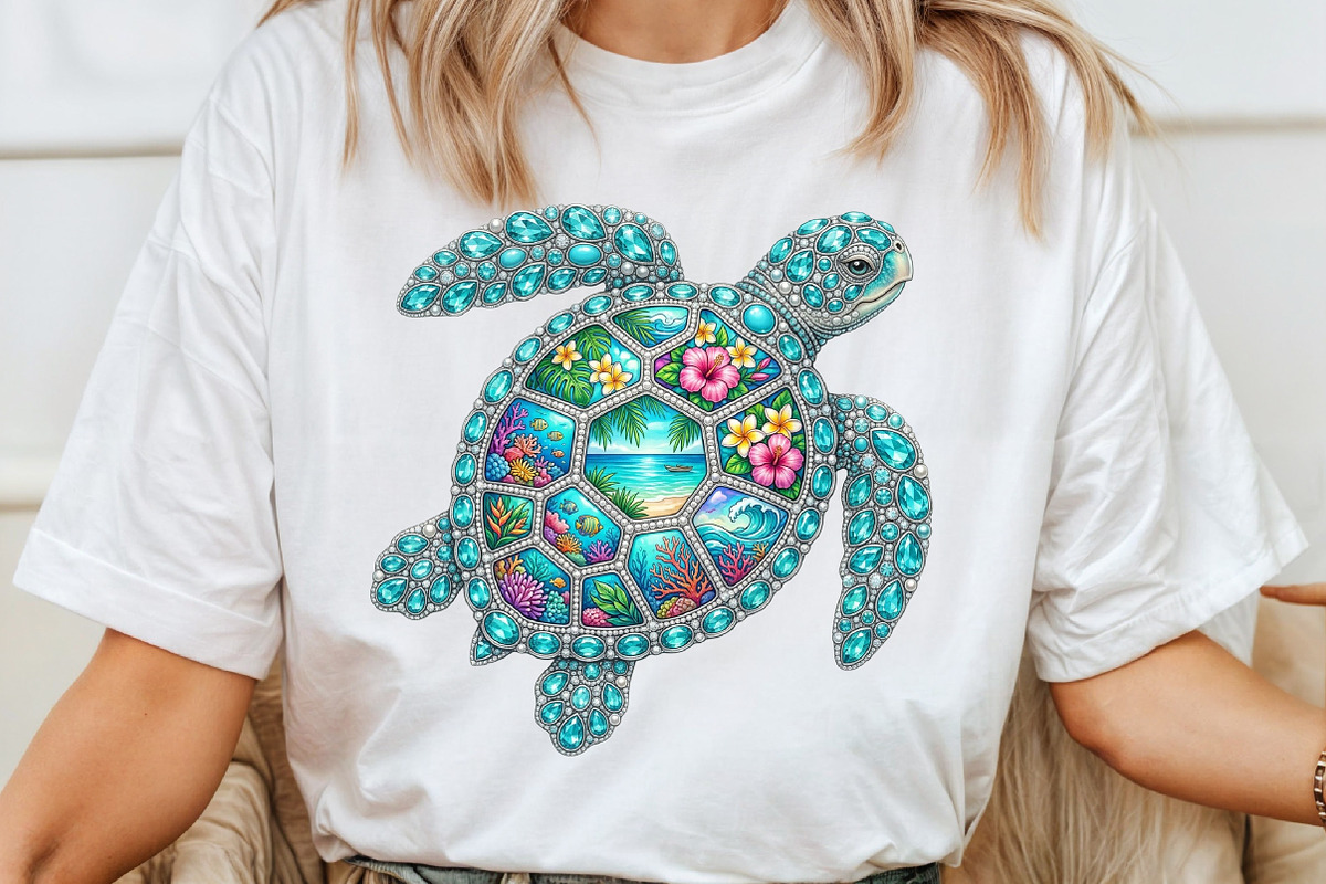 Rhinestone Sea Turtle Summer Beach, a Seasonal Illustration by Sublimation Artist (Photo 4 of 9)