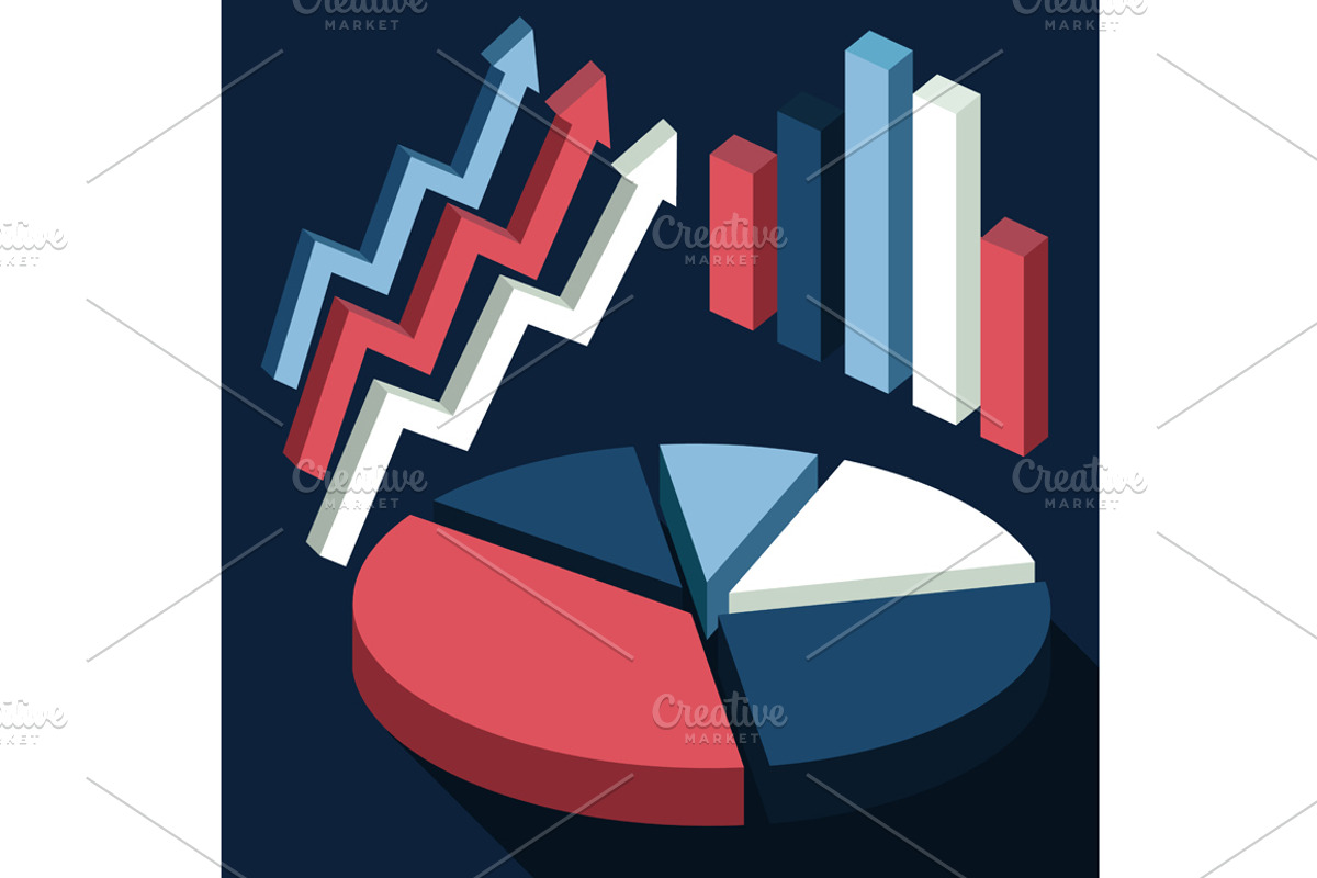 Colorful 3d pie chart graph flat