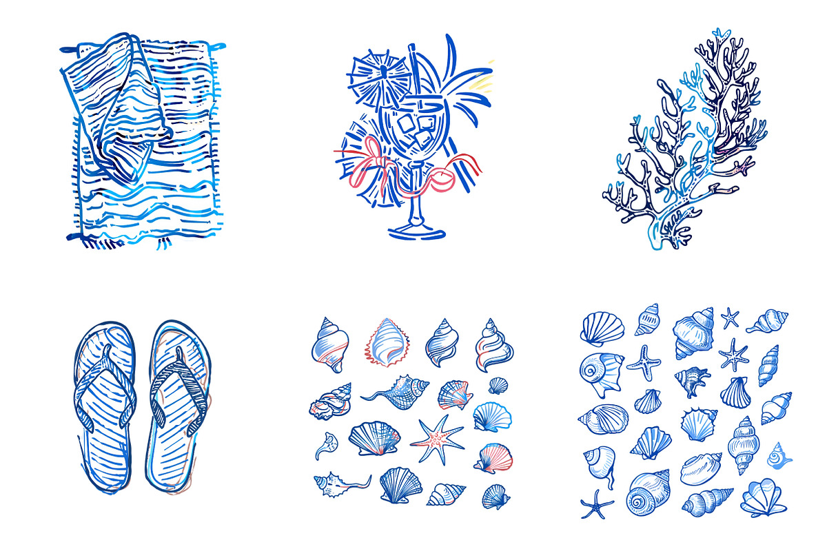 Hand Drawn Beach Ocean Elements, an Illustration by SinaCreation (Photo 4 of 11)