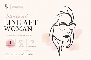 Stylish Woman Face Glasses Line Art, a Person Illustration by Elena Naumchenkova
