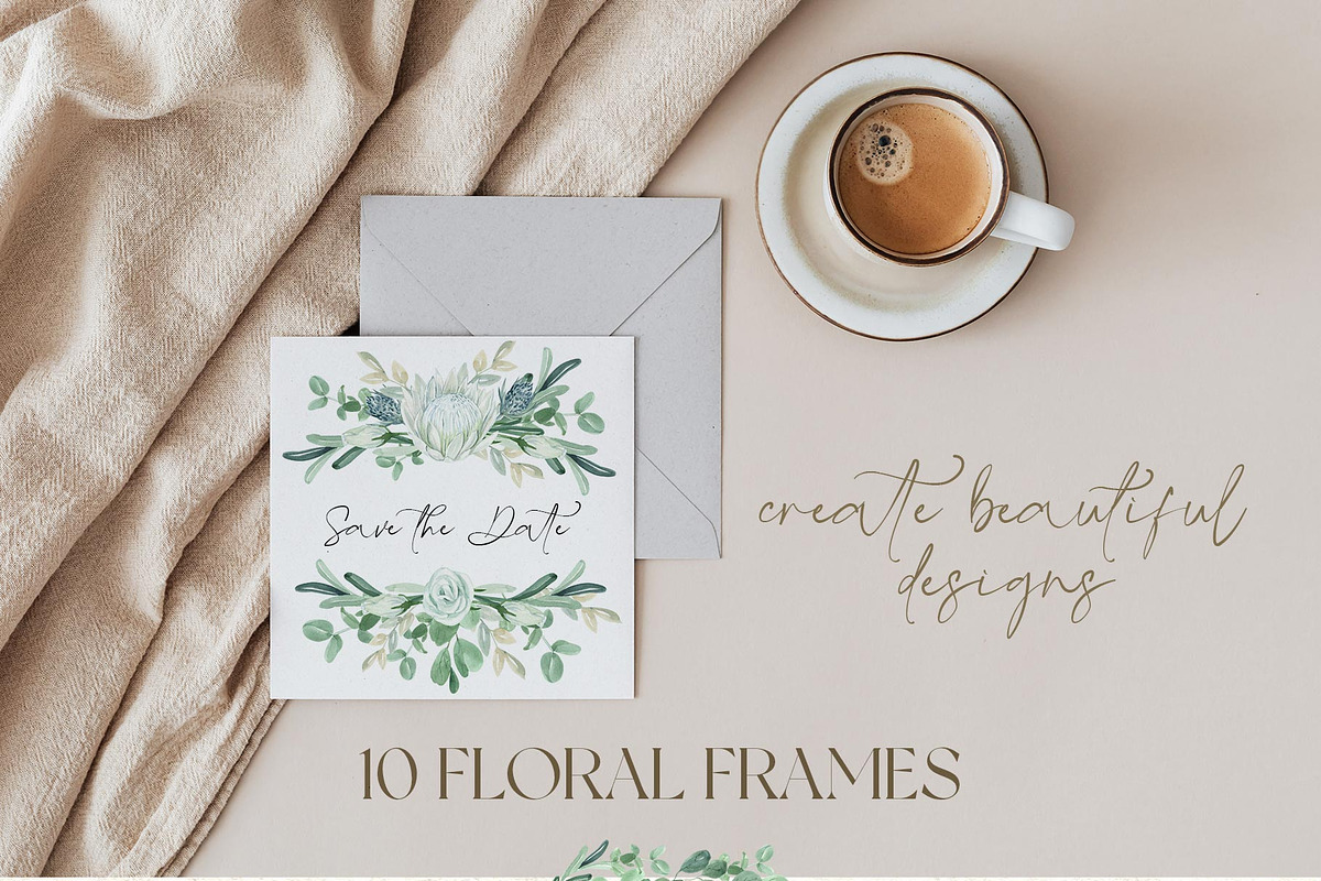 White Proteas and Eucalyptus Boho, a Texture Illustration by Catch the Dream Art (Photo 5 of 9)