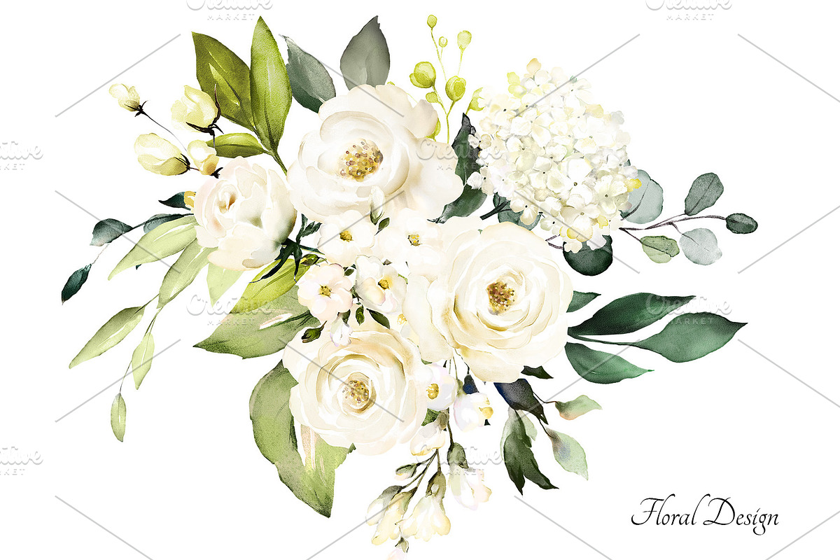 White roses. Watercolor floral set, a Decorative Illustration by Lisima (Photo 3 of 16)