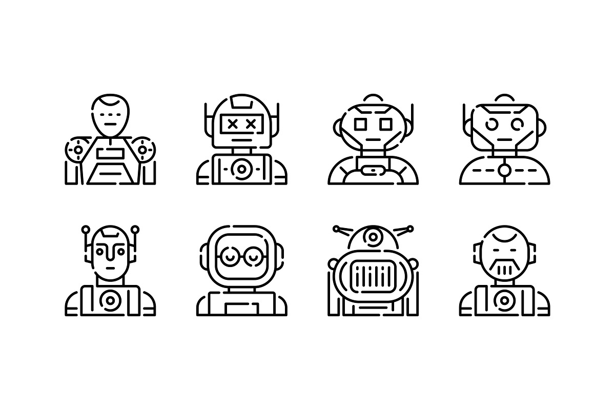 Humanoid Robot Icon Set, an Outline Icon by Eklip Studio