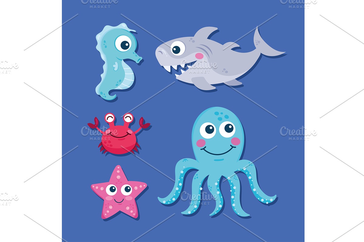 five sealife animals icons, an Animal Illustration by studiogstock