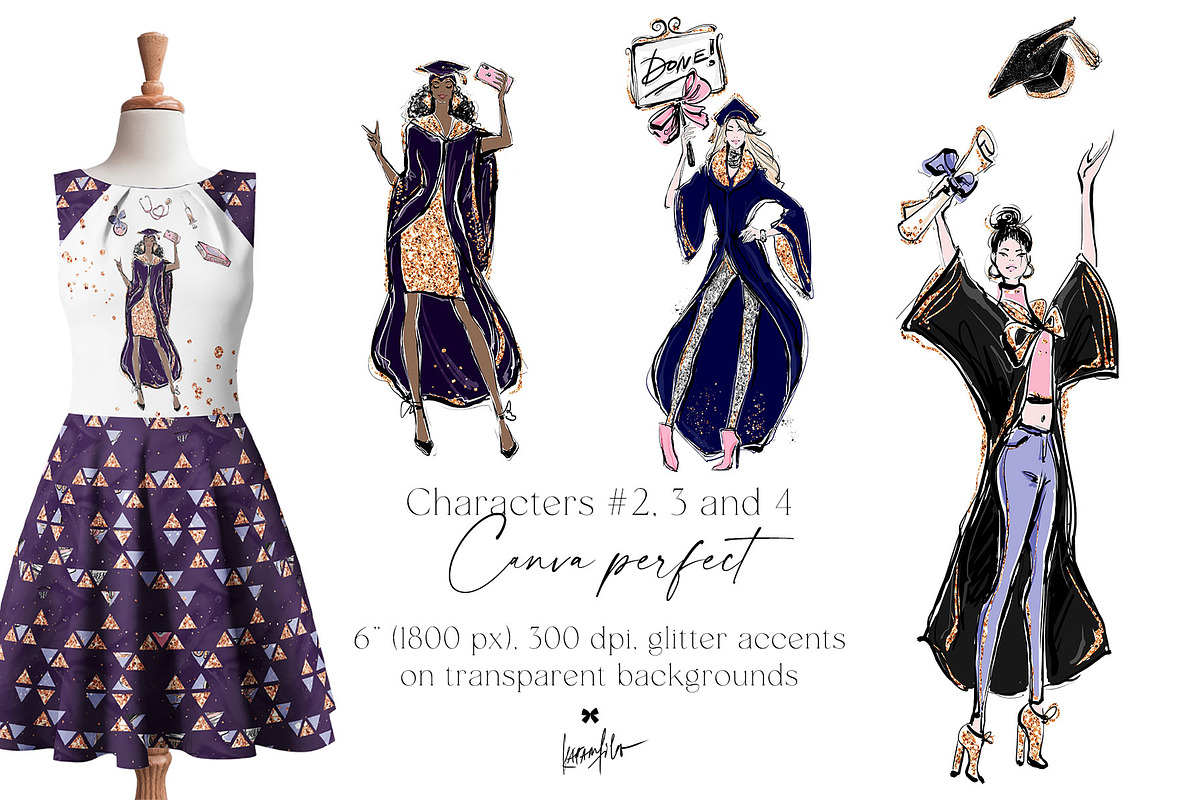 Graduation Clipart Fashion Girls PNG, an Education Illustration by KaramfilaS (Photo 3 of 6)