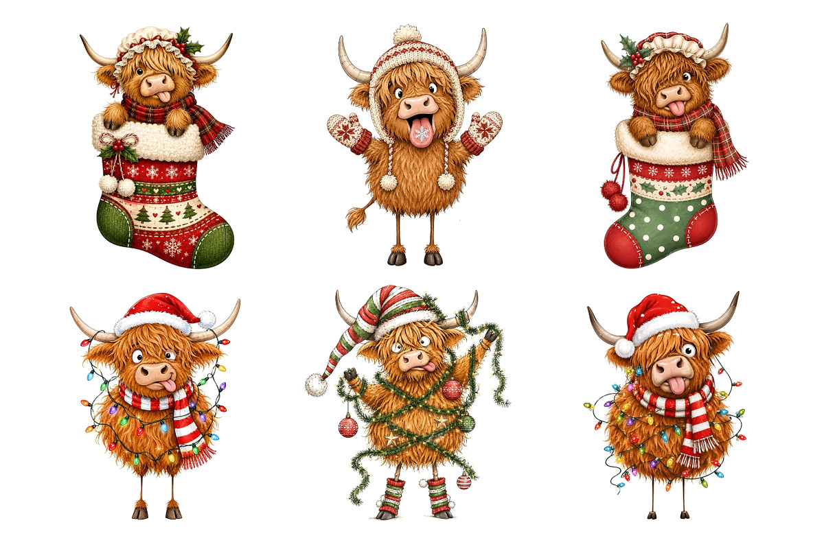 Christmas Highland Cow PNG, a Seasonal Illustration by Nicolle's Colorful Art (Photo 4 of 6)