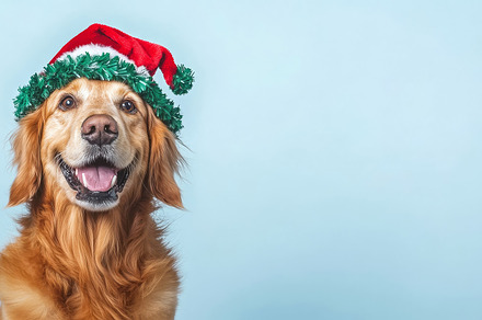 Golden Retriever in Santa Hat, an Animal Photo by Ocean Digital Art