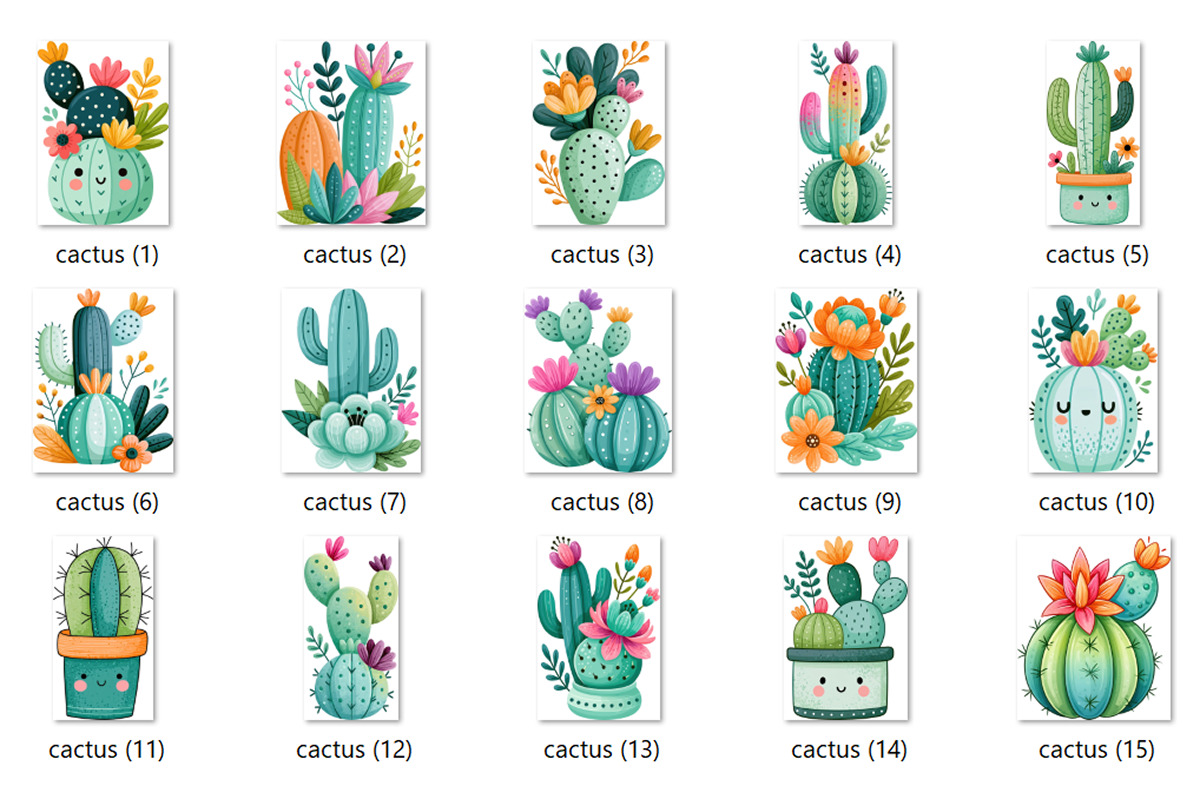 Whimsical Cactus Clipart 55 PNG, a Decorative Illustration by Whimsy Brush Studio (Photo 2 of 10)