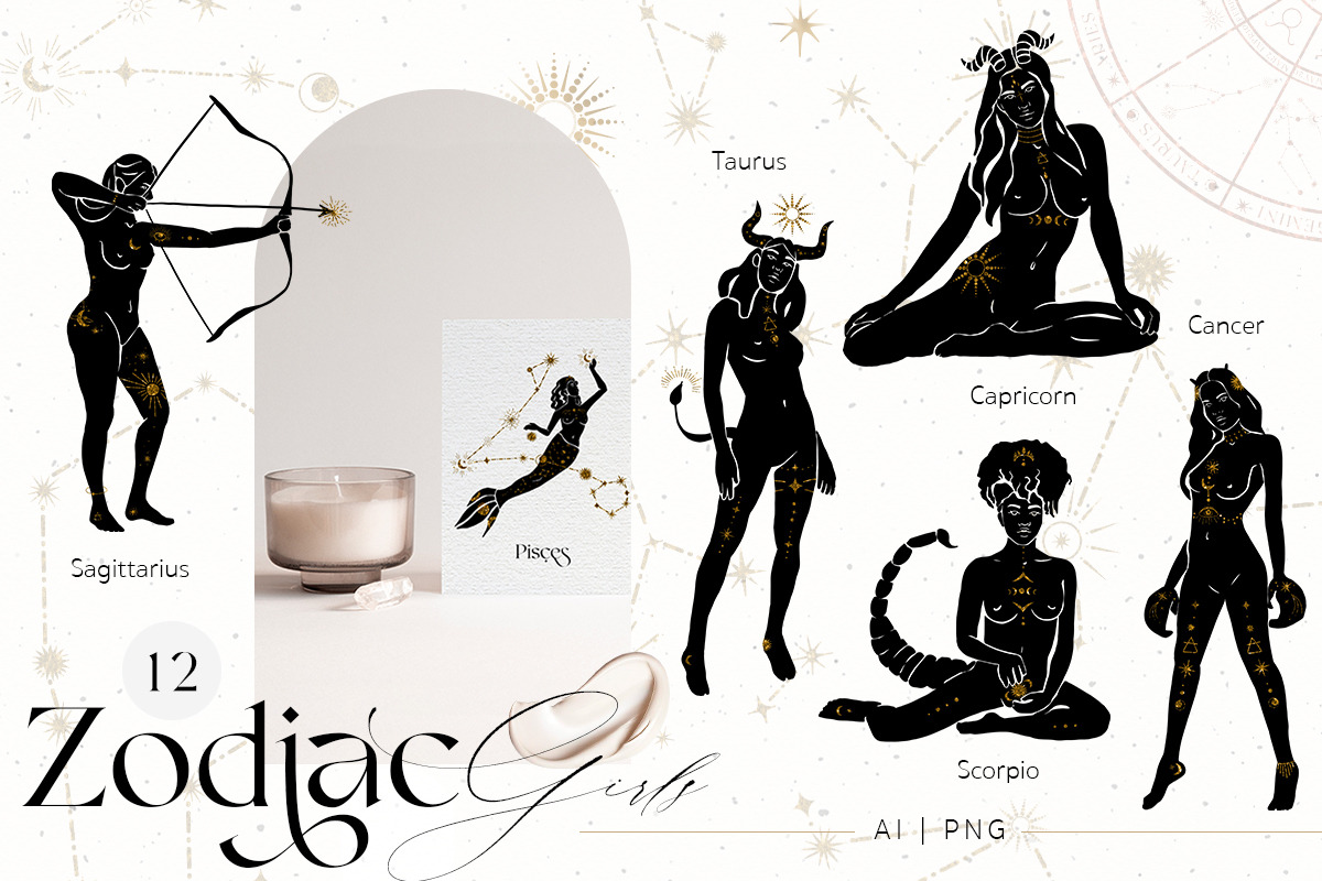 Zodiac Celestial Constellations Set, an Illustration by NassyArt (Photo 7 of 12)