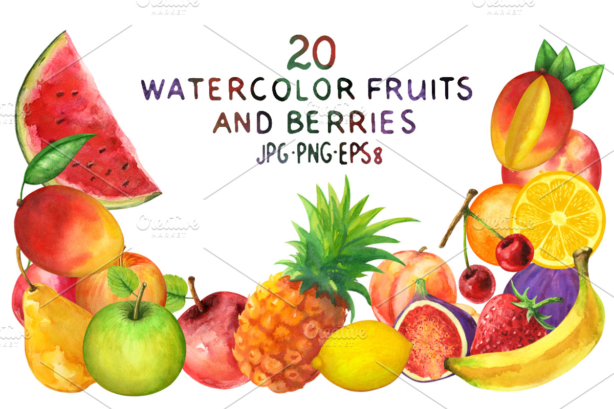 Watercolor set fruits and berries, a Food Illustration by Color_Brush (Photo 1 of 12)