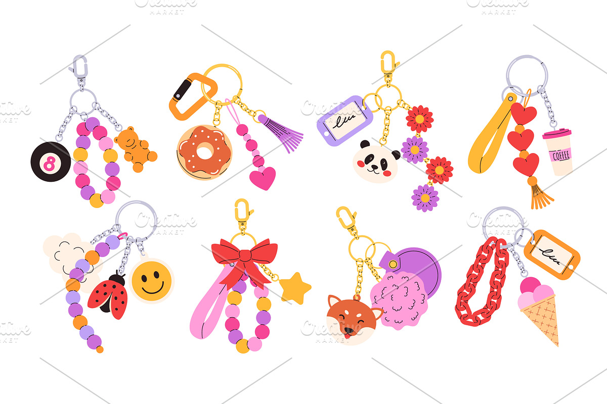 Cute cartoon keychains. Kawaii, an Object Illustration by winwin.art