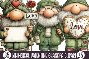 Whimsical Valentine Grandpa Clipart, an Illustration by Designking